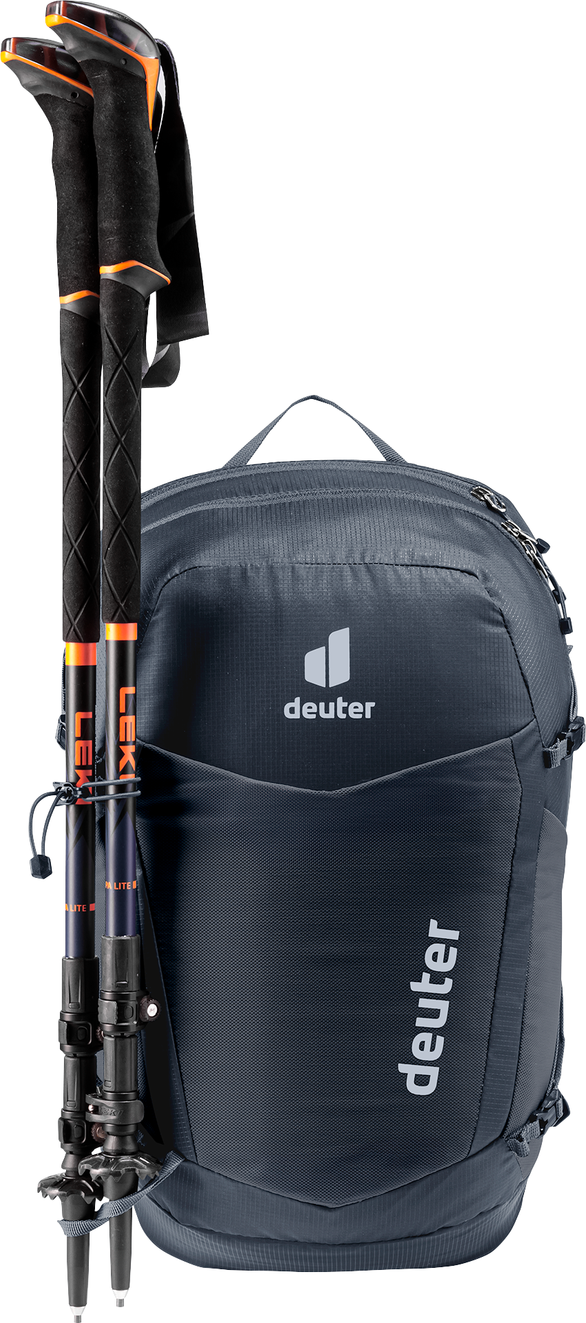 Deuter Speed Lite Pro 17 SL with trekking poles on the side pole attachment
