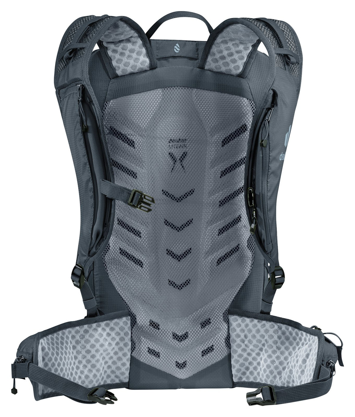 Back of the Deuter Speed Lite Pro 19 showing the LiteAir back panel and hip fins