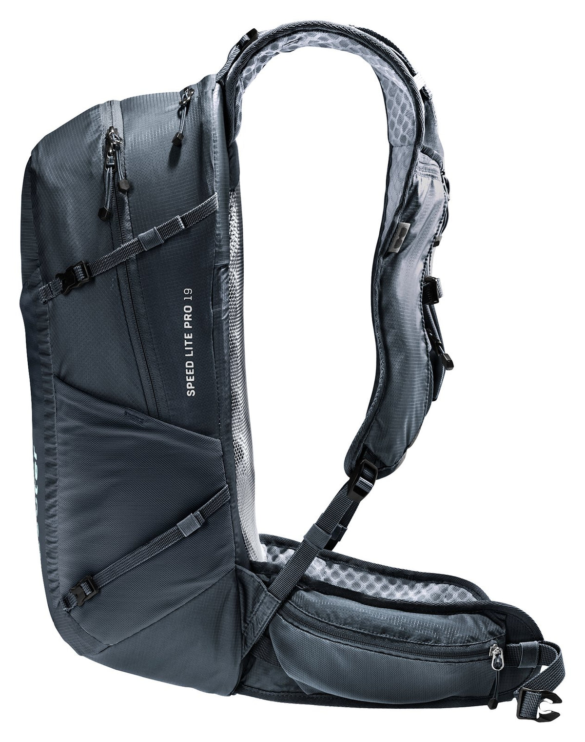 Deuter Speed Lite Pro 19 side view with compression straps and mesh side pocket