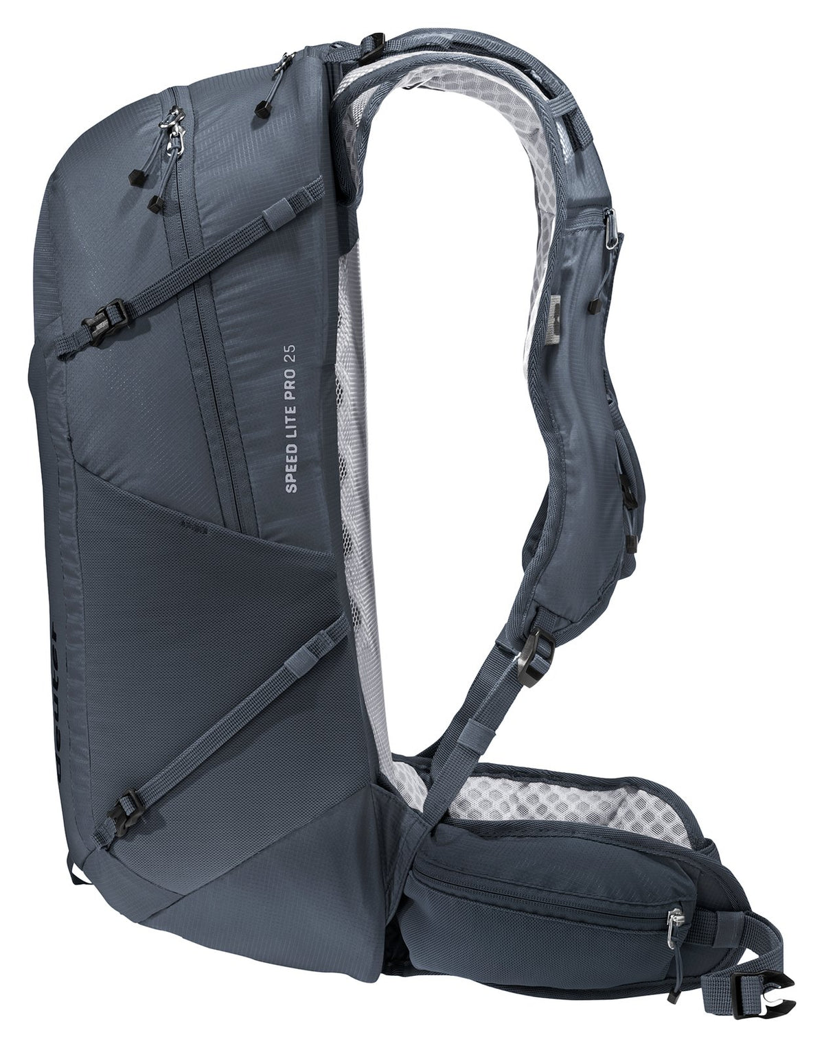 Deuter Speed Lite Pro 25 side view with compression straps and model logo