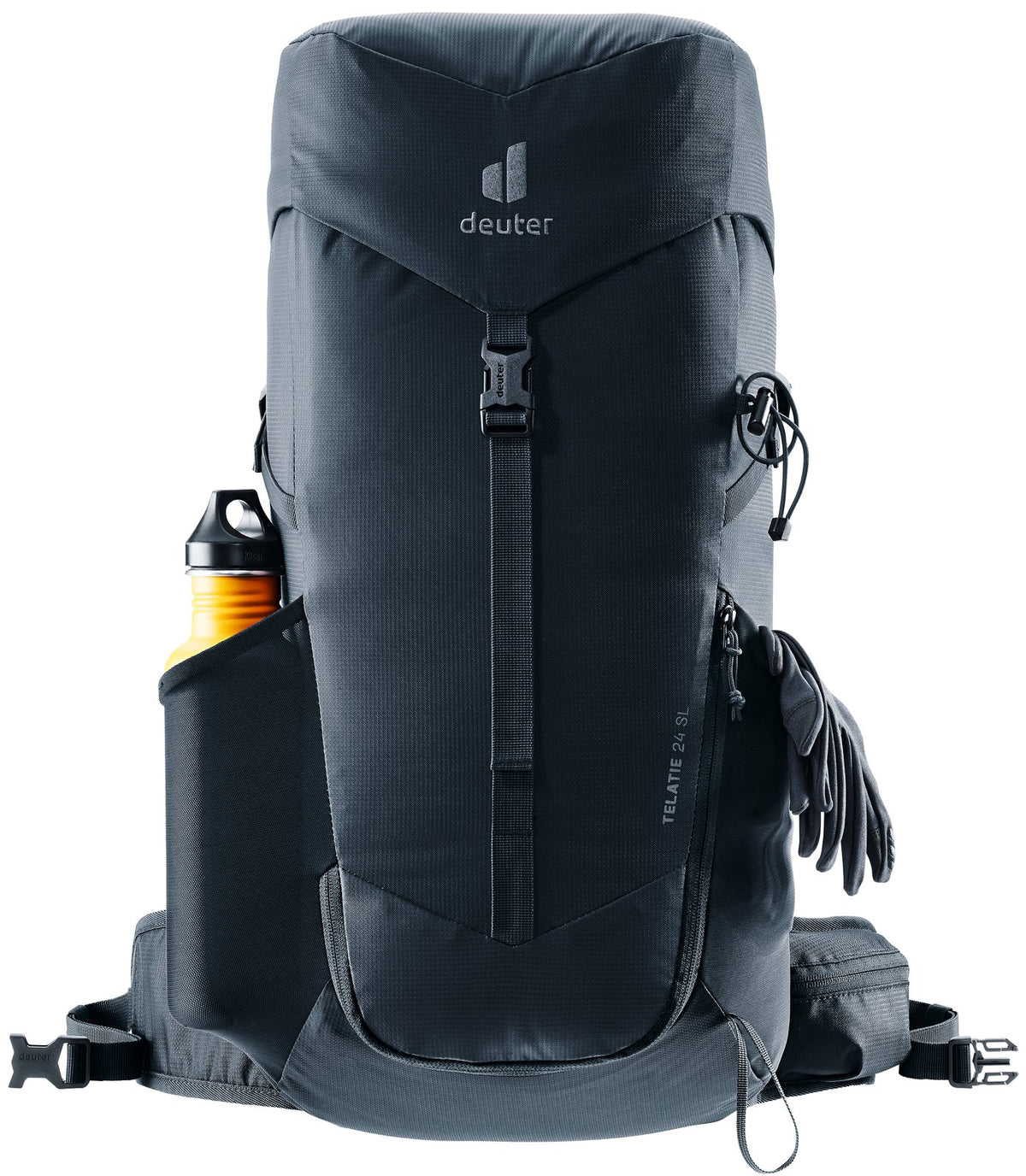 Deuter Telatie 24 SL in Black with a drink bottle in the side pocket