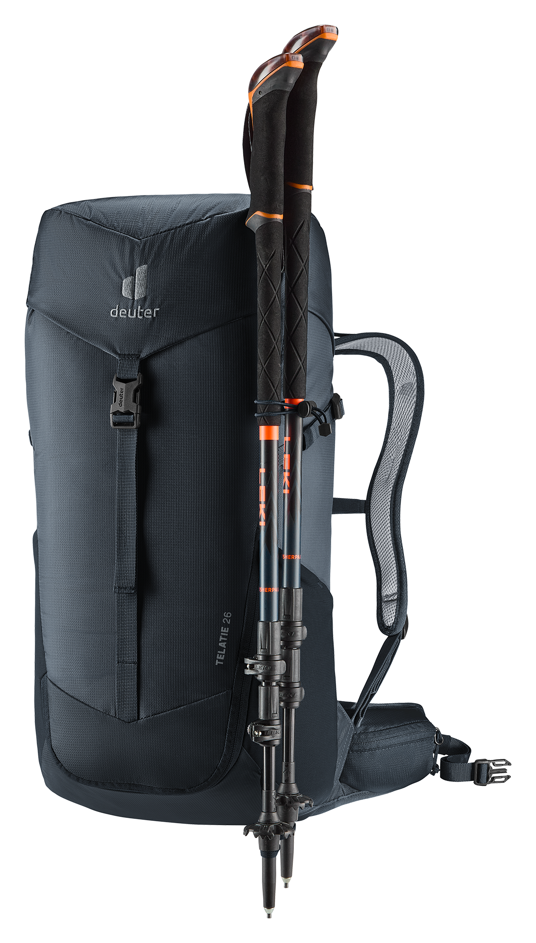Deuter Telatie 26 with folded trekking poles on the side pole attachment