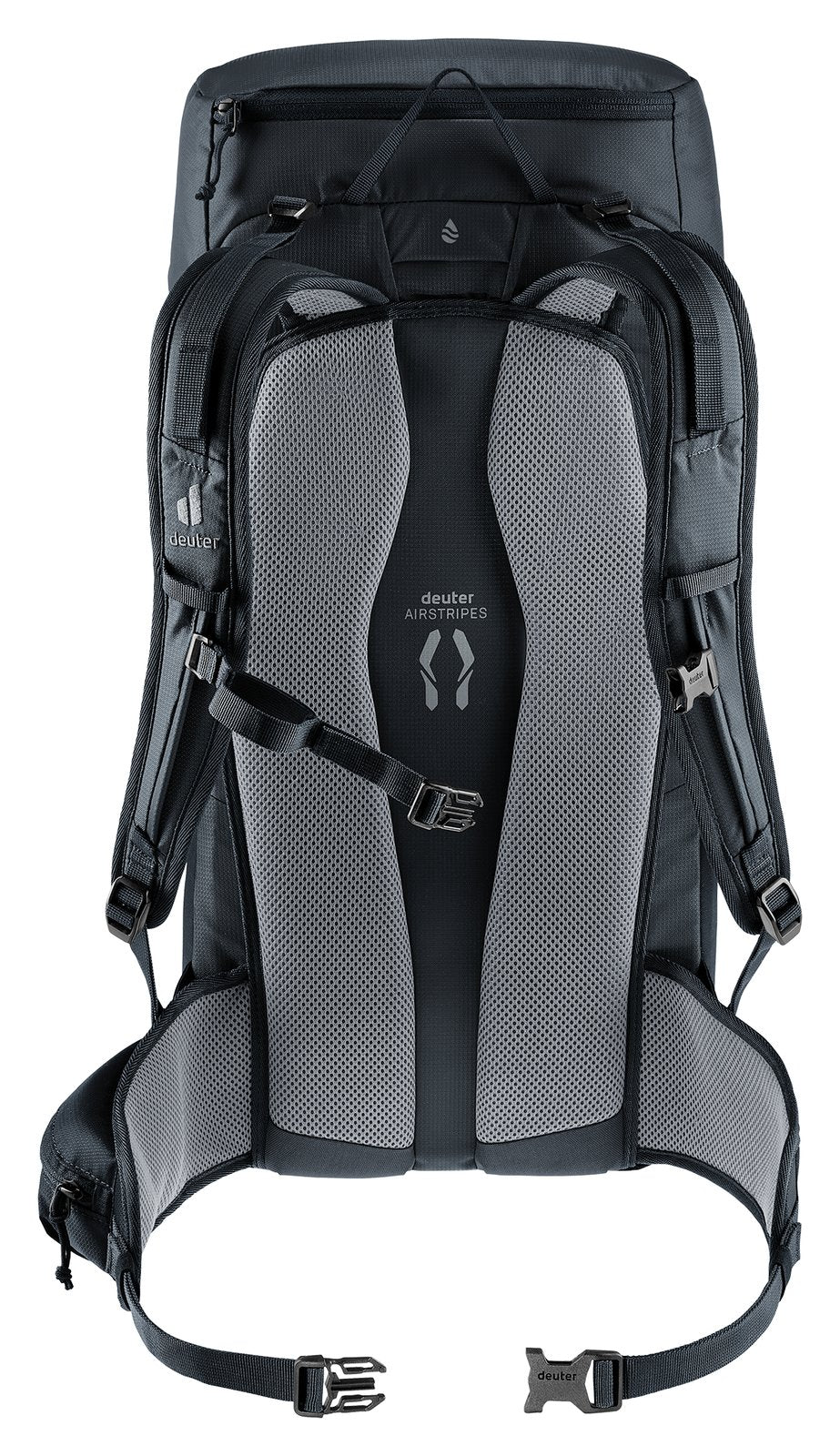 Back of the Deuter Telatie 26 showing the Airstripes back padding and hip fins