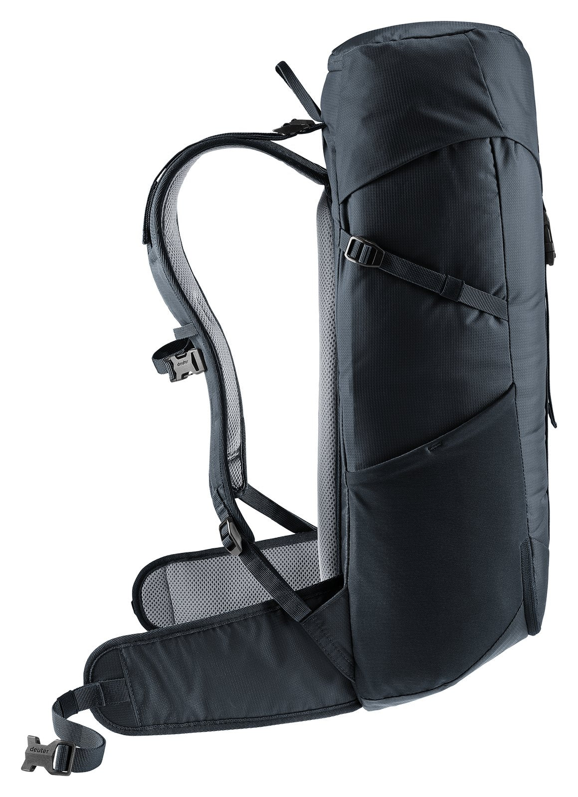 Side profile of the Deuter Telatie 26 with compression straps and hip fin
