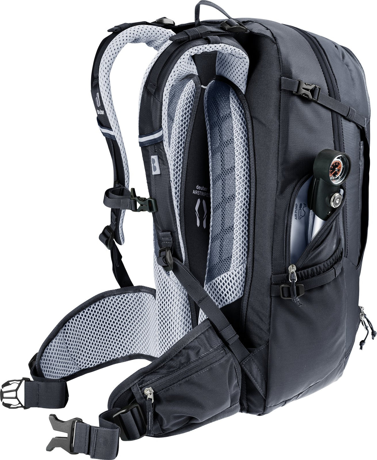 Deuter Trans Alpine 30 side zip pocket holding a bike pump
