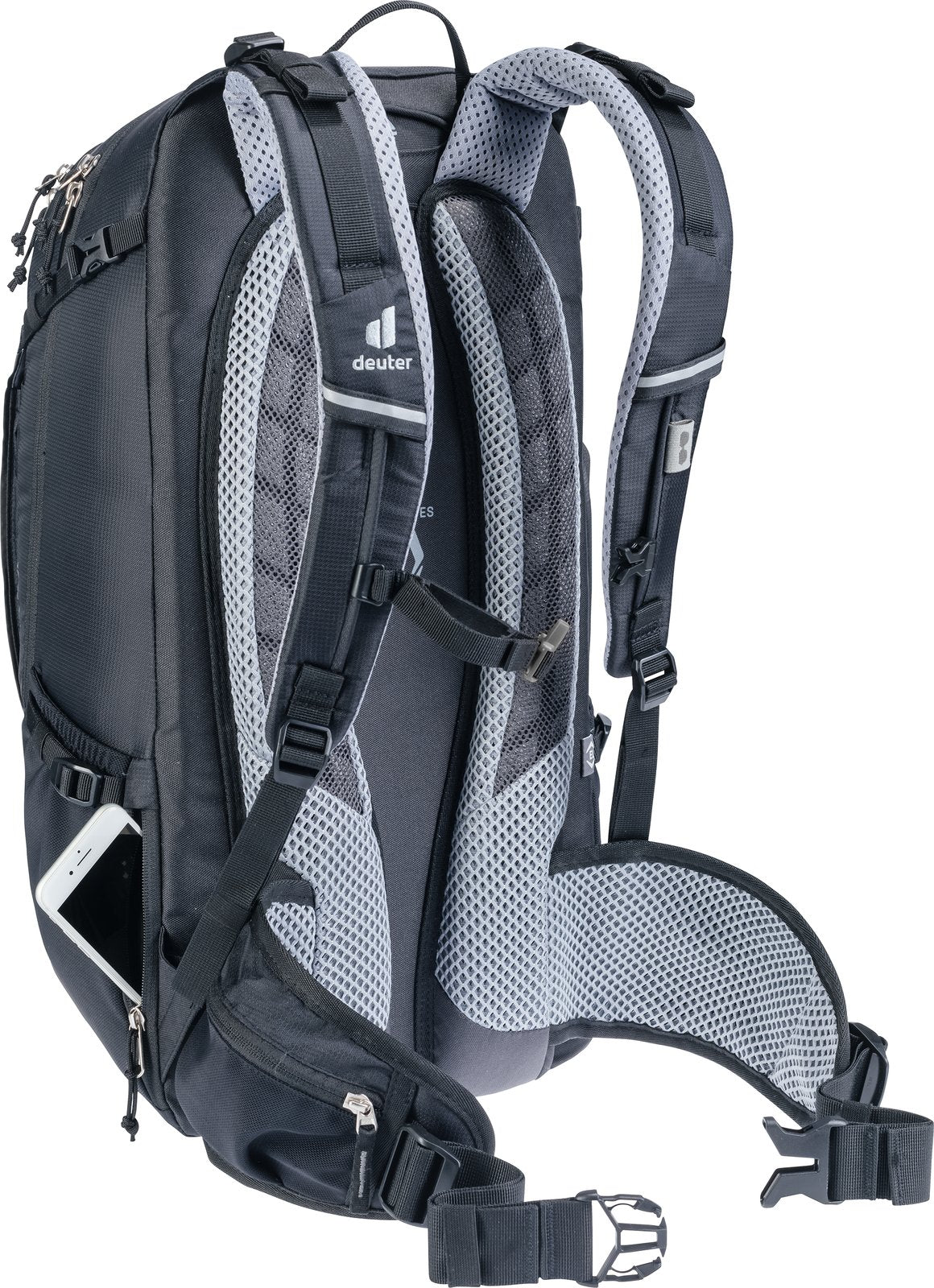 Deuter Trans Alpine 32 EL with a phone in the side smartphone pocket
