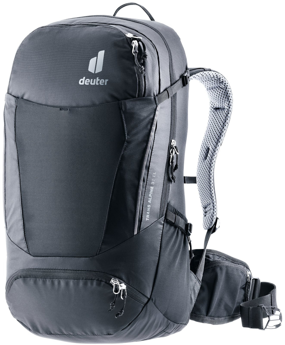 Deuter Trans Alpine 32 EL bike touring backpack in Black, front three-quarter view
