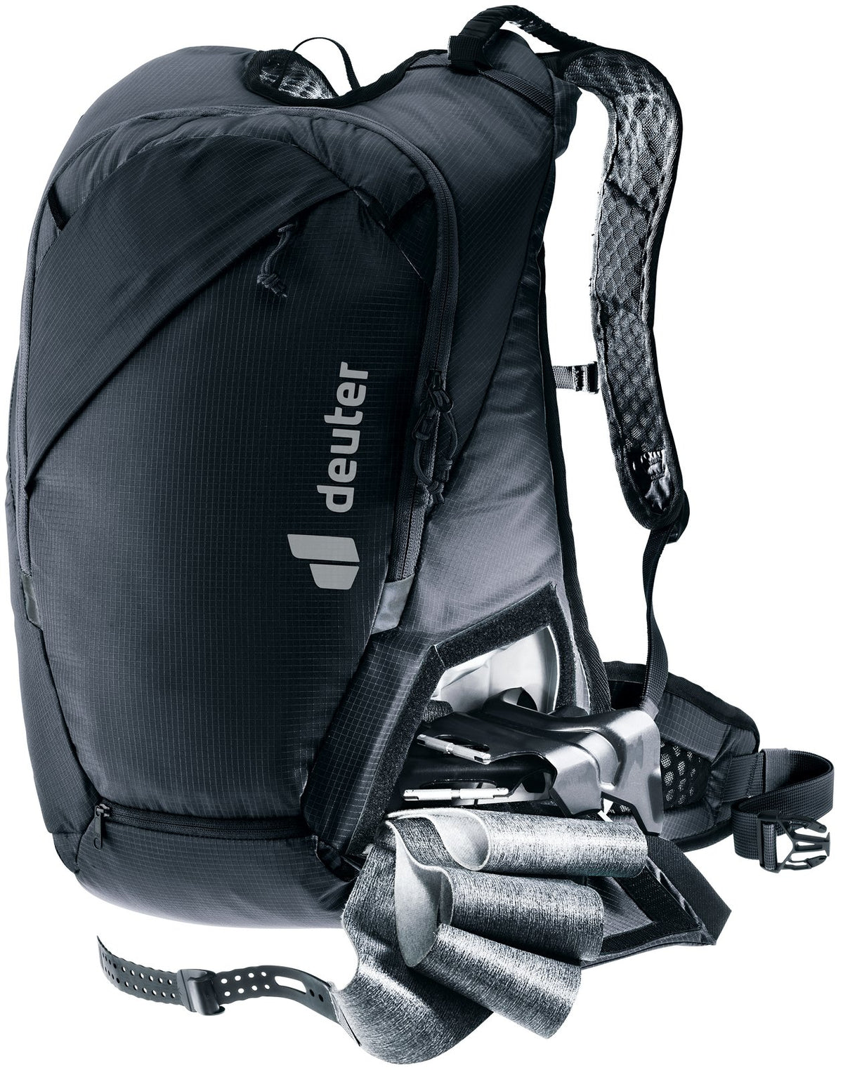 Climbing skins pulled from the bottom compartment of the Deuter Updays 26