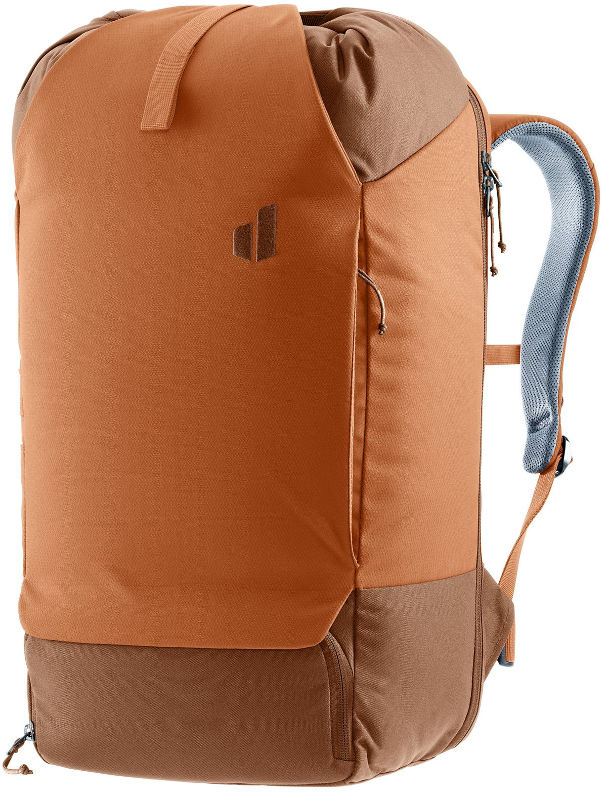 Deuter Utilion 30 in Pecan Mocha, rust-orange roll-top pack with brown base