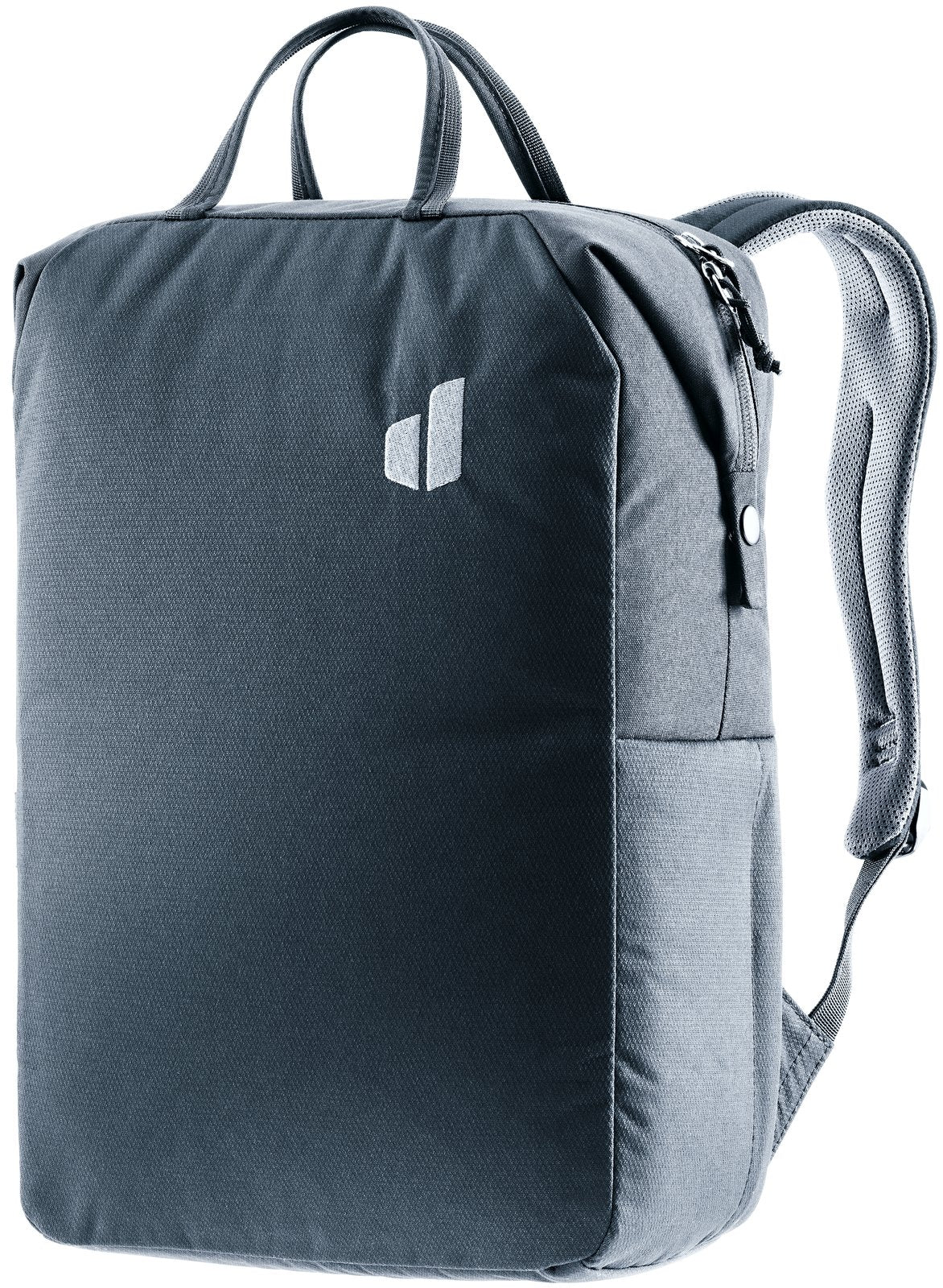Deuter Vista city backpack in Black, front three-quarter view with tote handles