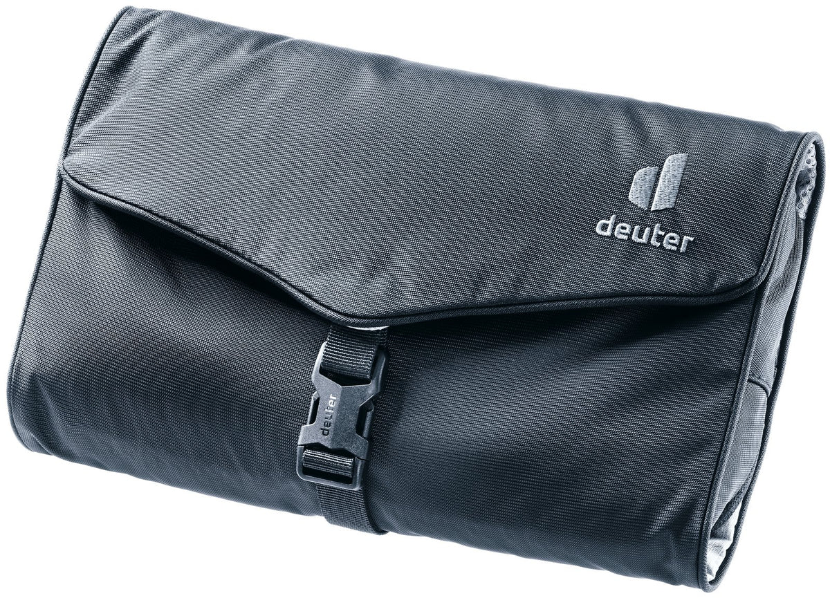 Deuter Wash Bag II toiletry bag in Black, folded closed with its buckle