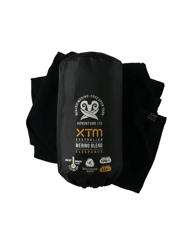 XTM Performance Sleeping Bag Black Dreamliner 170 Merino Wool Sleeping Bag Liner MU043-BLK