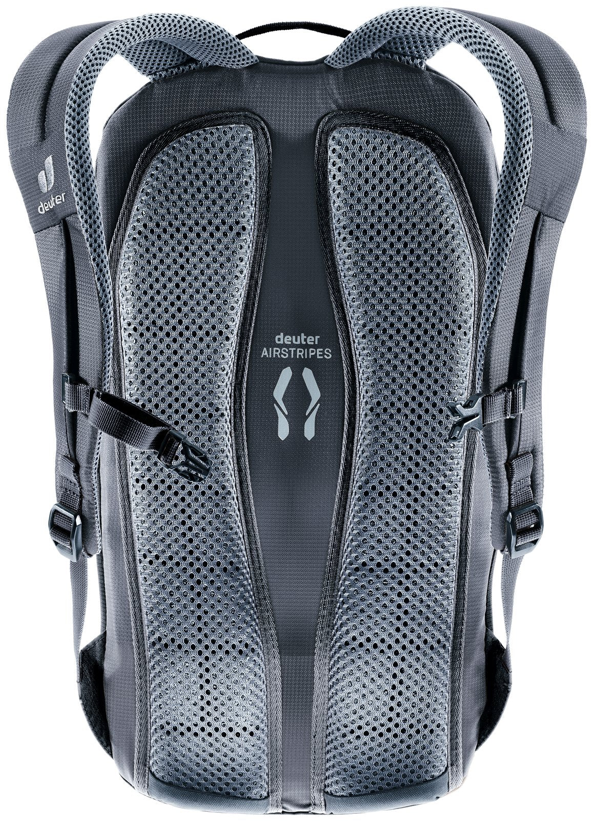 Back of the Deuter Yort 15 showing the Airstripes pads and mesh shoulder straps