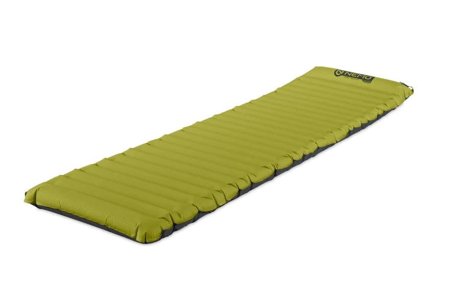 Nemo Astro Insulated sleeping pad in Birch Bud green seen from an angle, showing its thickness
