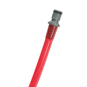 Grey Plug-n-Play quick connector with black O-ring on the end of the red Hydraflex hose