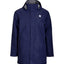 Navy XTM Innisfail II unisex rain jacket, front view with grey collar lining and chest logo patch