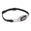 Black Diamond Deploy 325 headlamp in Alloy grey on its black and grey band, three-quarter view