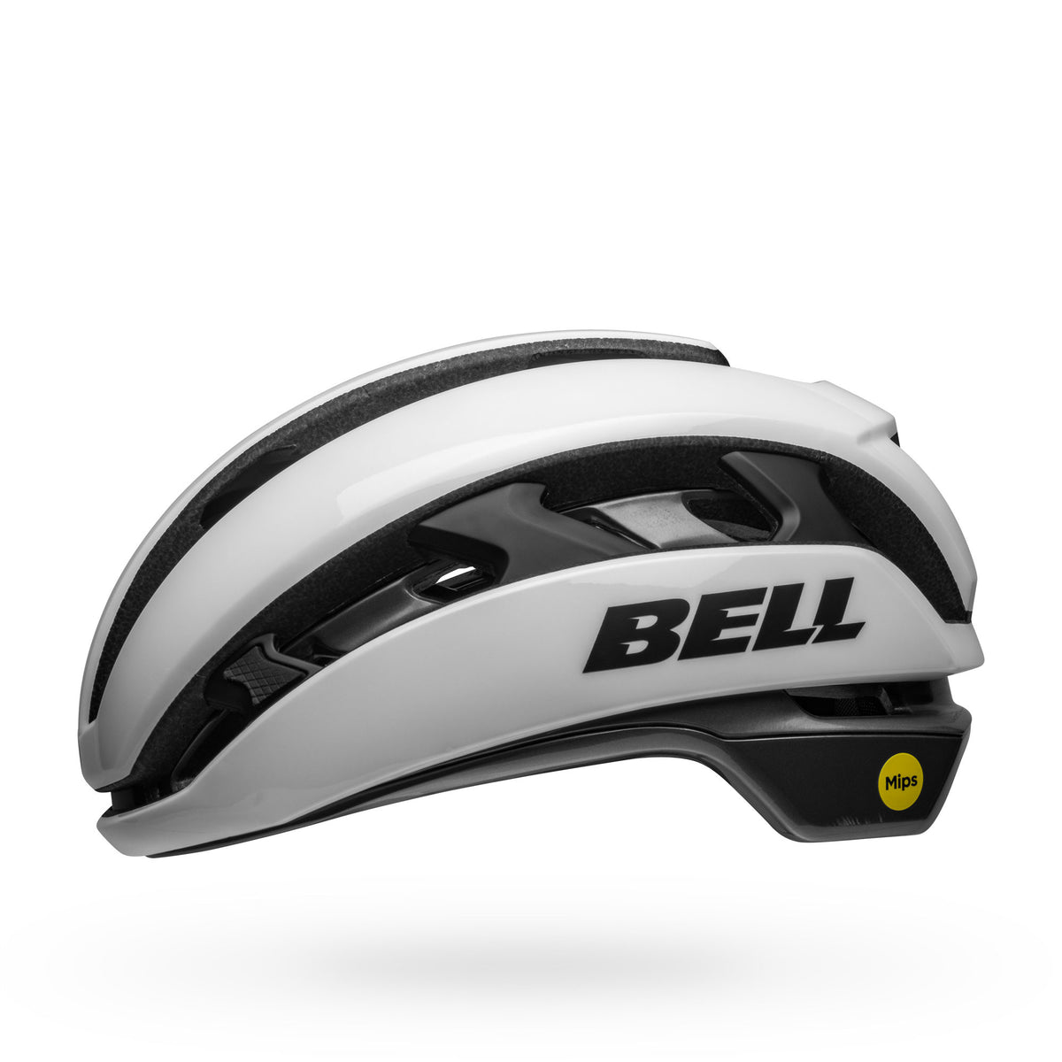 Bell XR Spherical helmet in matte/gloss white and black, side profile