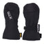 Pair of black XTM Tiny II Infants Snow Mitts, back and palm view with elastic cuff and HiDry label