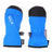 Pair of Bright Blue XTM Tiny II Infants Snow Mitts with black tips, back and palm view