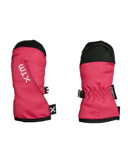 Pair of Magenta XTM Tiny II Infants Snow Mitts with black tips, back and palm view