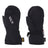 Pair of black XTM Kids Tots II Snow Mitts, back and palm view with elastic cuff and wrist strap clip
