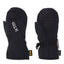 Pair of black XTM Kids Tots II Snow Mitts, back and palm view with elastic cuff and wrist strap clip