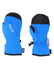 Pair of Bright Blue XTM Kids Tots II Snow Mitts, back and palm view with black tips