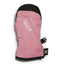 Rose Pink XTM Kids Tots II Snow Mitt, back of hand with black tip and angled Velcro opening