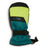 Lime XTM Kids Zoom Snow Mitten, back of hand with XTM logo, wrist strap and barrel lock cuff