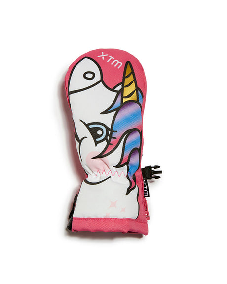 XTM Totally Wild snow mitt in Unicorn design, close-up of the unicorn face