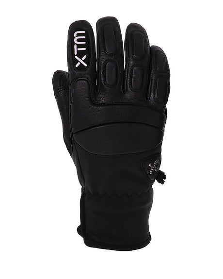 XTM Fable III Black snow glove, back of hand with padded leather fingers and XTM logo