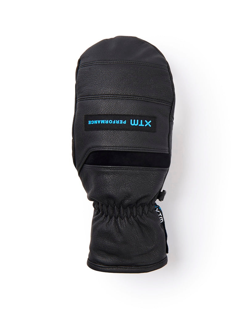 XTM Valentino Pitch EVT black goat skin leather mitt, back of hand with elasticated wrist