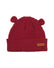 XTM Bugaboo infant beanie in Berry, a raspberry red rib knit with two little ears and a leather XTM badge