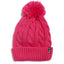 Magenta XTM Kids Daydream Beanie in bright pink cable knit with pom pom and woven XTM label