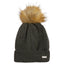 XTM Shea fleece-lined beanie in Dark Grey Marle with cable knit panels, ribbed roll-up hem and caramel faux fur pom pom