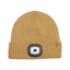 Sand XTM Blinder II headlight beanie, tan rib knit with the removable LED light on the front of the cuff