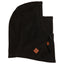 Black XTM Wanderer II DWR fleece hood balaclava, side view showing face opening and leather badge