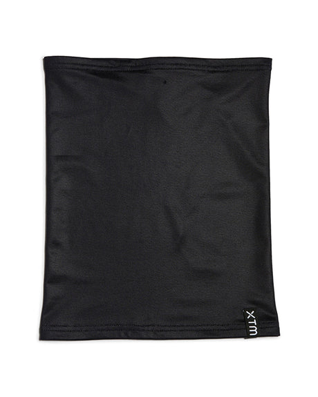 XTM Tempo neck warmer in Black, laid flat to show the tube shape and woven XTM label