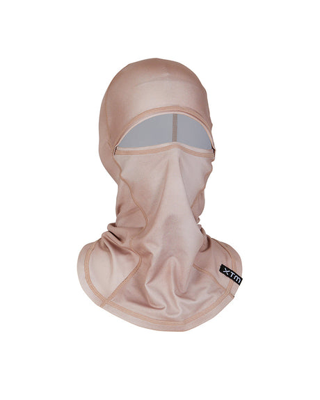 Rosewood Haze XTM Blindside Balaclava on a head form, dusty pink with mesh front panel below the eyes