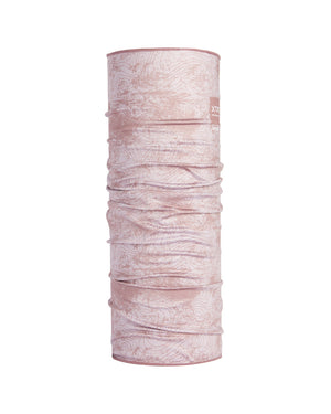 XTM Scenic UPF50+ neck tube in Fog Contour, pale blush pink with a fine topographic line print
