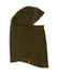 Evergreen XTM Nano II recycled microfleece balaclava, olive green, side view showing the hinge opening