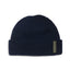 Navy XTM Casey double-walled knit beanie with roll-up hem and badge on the cuff