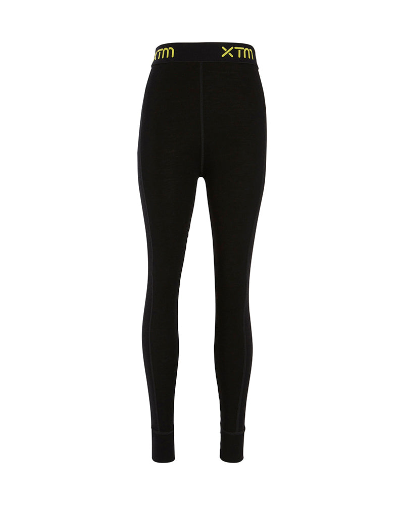 XTM Kids Alpine230 Merino Thermal Pants in Black, flat product shot with the XTM waistband