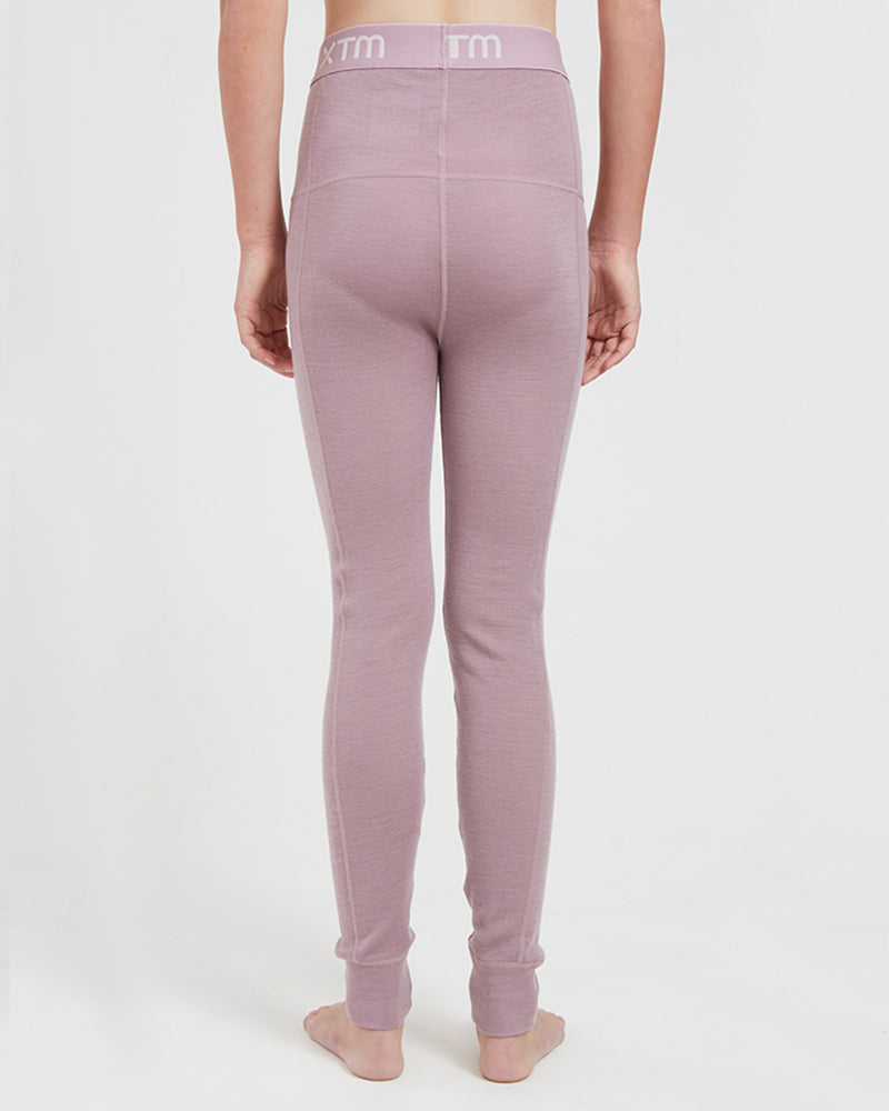 XTM Kids Alpine230 Merino Thermal Pants in Fog, back view showing the soft jacquard band