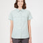 Woman in the Jade XTM Cumberland short sleeve hiking shirt, front view with two chest pockets