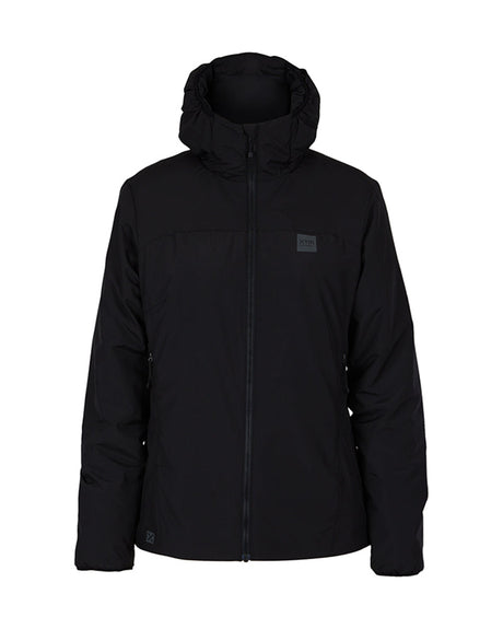 XTM WoolxLoft Micron women's hooded jacket in Black laid flat, front view with exposed zip
