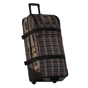 OGIO Trucker Gear Bag in Plaidley black and tan plaid, three-quarter view
