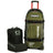 OGIO Rig 9800 Pro in Spitfire olive green with red telescopic handle, next to the MX boot bag