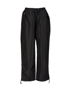 XTM Kids Stash 2L packable rain pant in Black, front view on a plain background